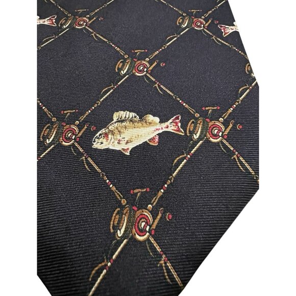 Henri Christian 100% Silk Men's Tie Fish Fishing Pole Graphic Print - Picture 4 of 7